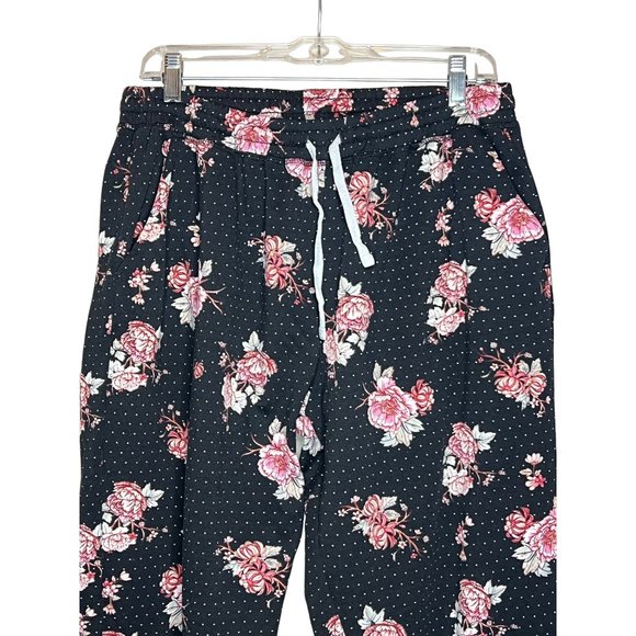 Lula Roe pull on sweatpants leggings size 2XL black pink floral and drawstring w - Picture 2 of 12
